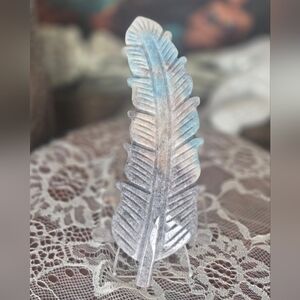Handcrafted Blue and Silver Feather Sculpture - Home Art
